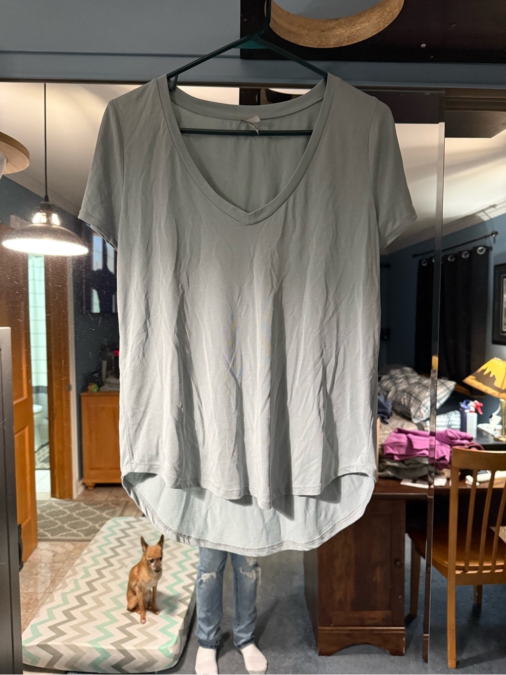 Soft V-Neck Women’s Top in Light Gray Green